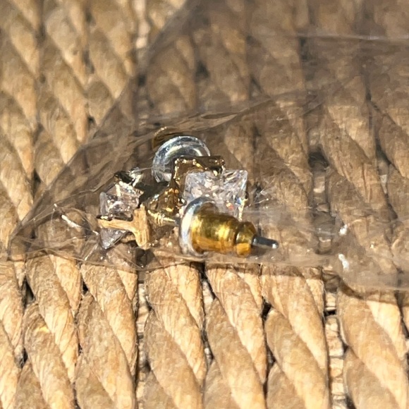 Plated Gold Square Diamond Shaped Cubic Zirconia Earrings - Picture 2 of 3